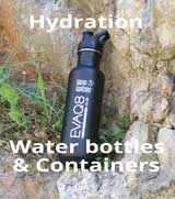 Hydration: water bottles and containers