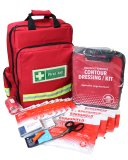 major burns kit in red backpack with assortment of first aid burns dressings