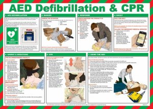 AED Defibrillation & CPR Guidance Poster - laminated 59cm x 42cm