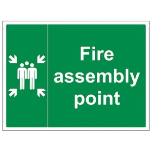 large outdoor fire assembly point sign
