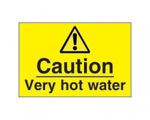 Caution Very Hot Water Sign - self-adhesive vinyl 7.5cm x 5cm
