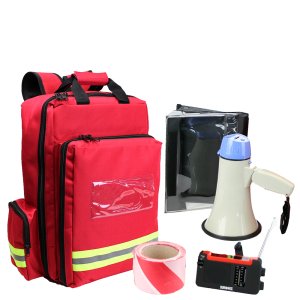 incident controller emergency grab bag with megaphone radio and other supplies
