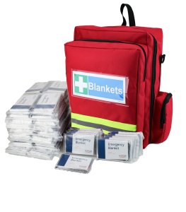 grab bag with 100 emergency blankets for evacuation