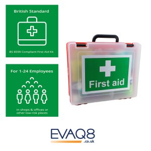 EVAQ8 British Standard first aid box for workplaces with up to 25 employees