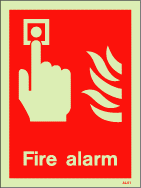 Fire Alarm Sign, photoluminescent 20cm x 15cm