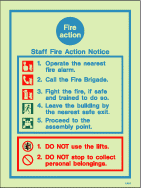 Staff Fire Action Notice Photoluminescent Sign PVC 20cm x 15cm