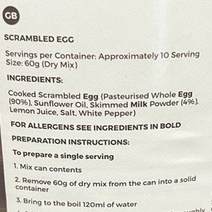 scrambled egg ingredients label freeze dried