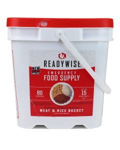 ReadyWise Freeze Dried Emergency Food Supply bucket containing 80 servings of meat, chicken and rice 