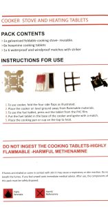instructions cooker stove and heating tablets