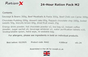 24 Hour Ration Pack Menu 2 4000 kcal