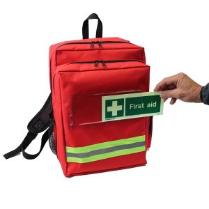 first aid rucksack showing removable first aid sign
