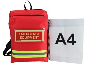 EVAQ8 emergency equipment bag with A4 binder to show size comparison