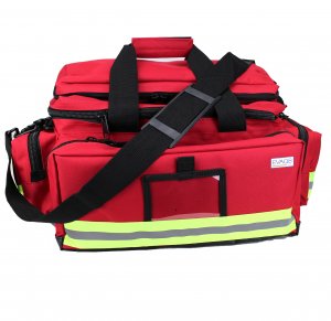 red medical bag with shoulder strap