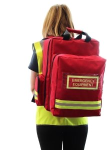 emergency equipment backpack worn on back