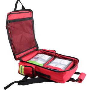 clamshell design of emergency equipment backpack