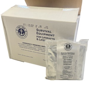 box of 30 Seven Oceans emergency drinking water pouches 500ml each