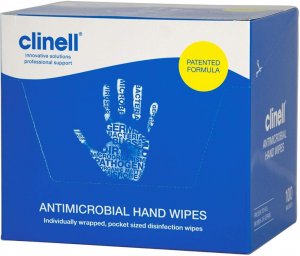 Clinell antimicrobial hand wipes - 100 sealed sachets