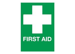 First Aid White Cross Sign - self-adhesive vinyl 20cm x 30 cm