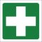 small first aid sign green and white cross