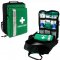 first aid kit in green backpack
