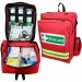 first response first aid kit in red rucksack